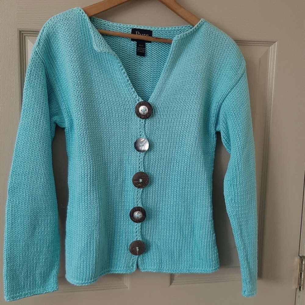 PURE hand knit  Aqua Blue Women's Sweater